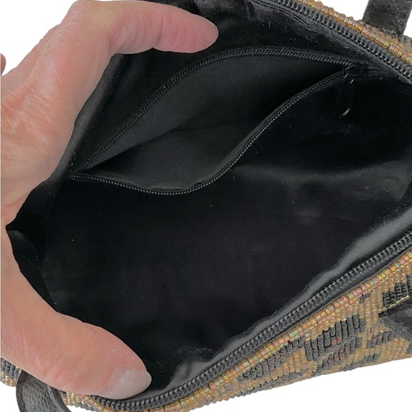 Vintage Beaded Leopard Print Barrel Bag Purse Double Handles - Picture 3 of 9